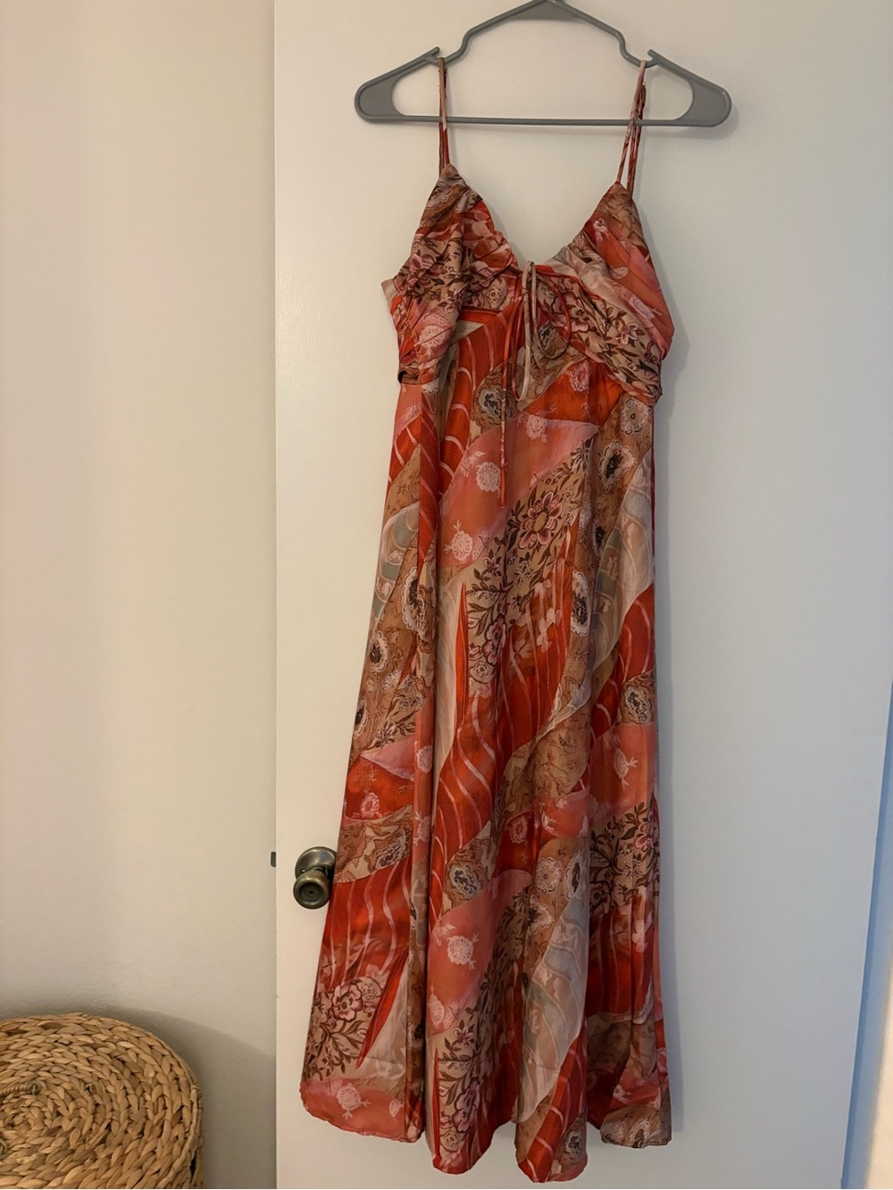 Women's Orange Paisley Print Spaghetti-Strap Maxi Dress